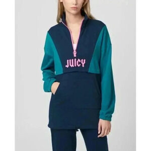 Juicy Womens Pullover Sweatshirt Long Sleeve High Neck 1/4 Zip, Navy Blue S